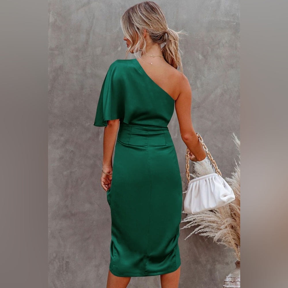 Ramla Sheath One-shoulder Green Dress - Picture 3 of 3